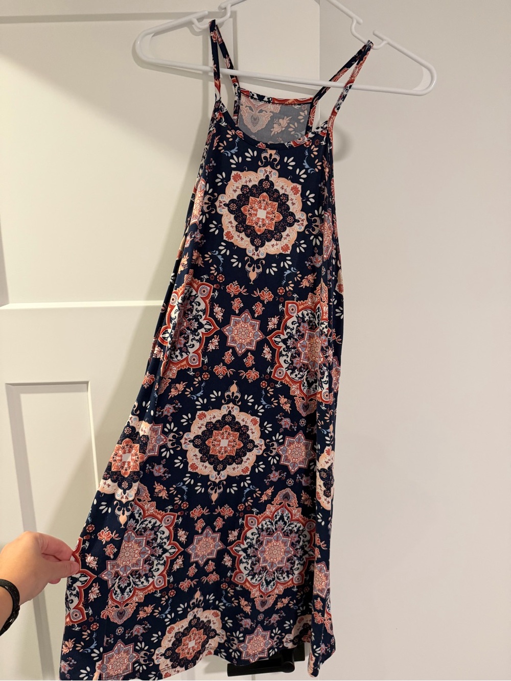 Navy Floral Medallion Maxi Dress with Spaghetti Straps